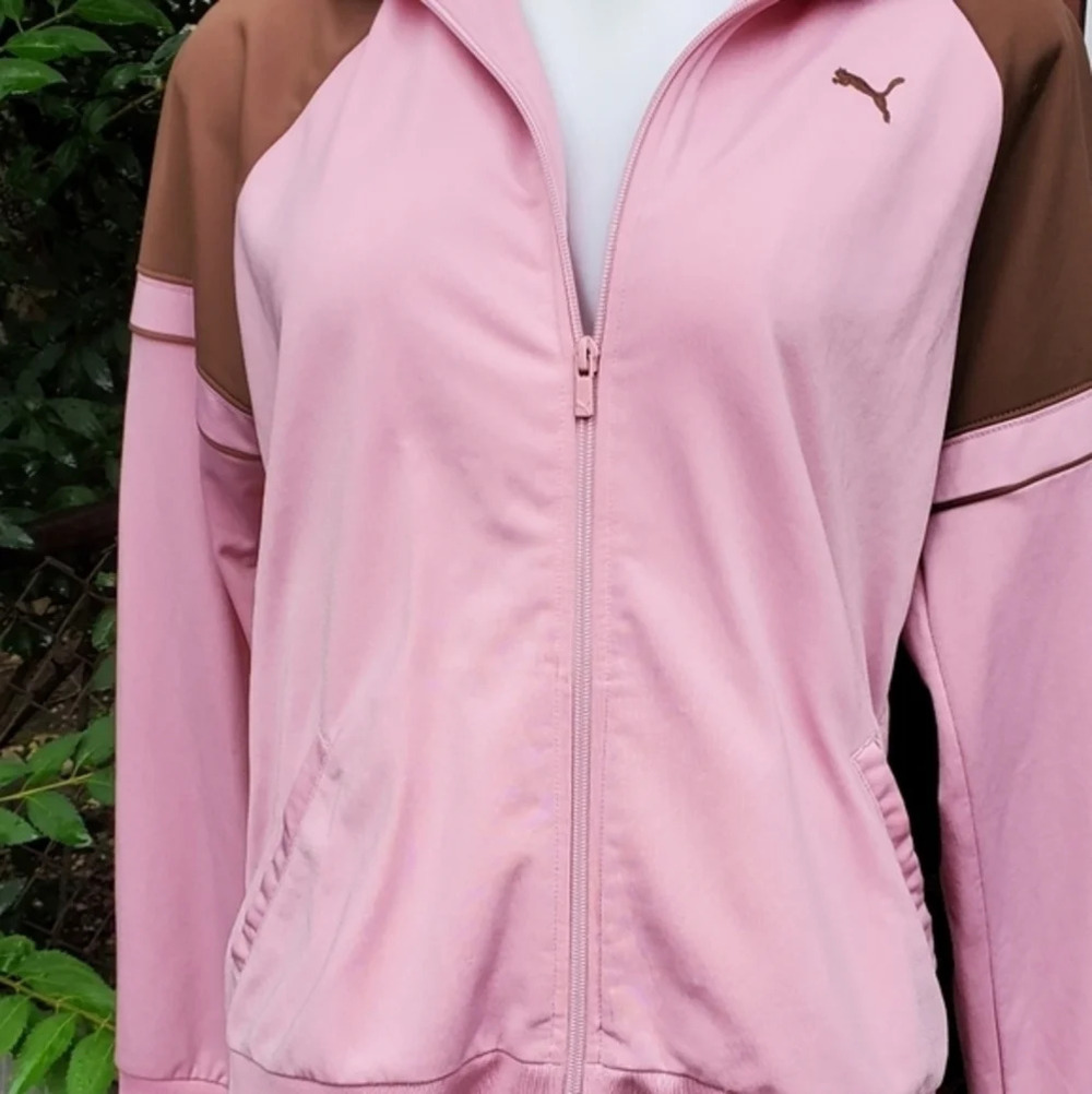 Puma Pink Brown Zip Up Track Jacket Athletic Y2K Retro Women’s L XL - Picture 3 of 9